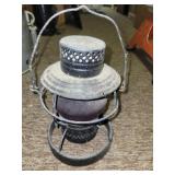 HADLAND RAILROAD LANTERN W/RED GLASS GLOBE