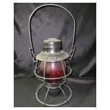 ADLAKE RAILROAD LANTERN W/RED GLASS GLOBE