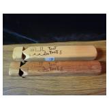 2 WOODEN TRAIN WHISTLES