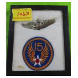 SENIOR PILOTS WINGS AND 15TH AIR FORCE PATCH