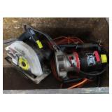 WOODEN TOOL BOX WITH CRAFTSMAN ROUTER AND CIRCULAR