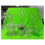 GROUPING: DECANTERS, GLASS BASKET, ETC.