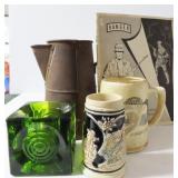 GROUPING: TIN COFFEE POT, BEET STEINS, ETC.