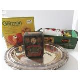 GROUPING: SILVER PLATE ITEMS, TIN BOX, JACK