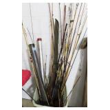 COLLECTION OF FISHING POLES - SOME WITH REELS