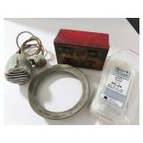 GROUPING: TIN BANK, MICROPHONE HEAD, BRASS PORTAL