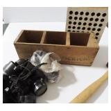 VINTAGE CHEESE BOXES, MAGNIFYING VISOR, ETC.