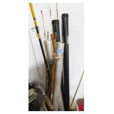 GROUPING: FISHING POLE PARTS AND REELS