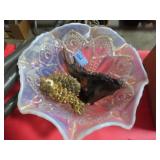 SMITH GLASS IRIDESCENT CARNIVAL GLASS BOWL AND