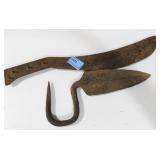 2 VINTAGE BLADES: MACHETE AND HOOK KNIFE