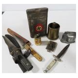 GROUPING: TRENCH ART, CIGARETTE LIGHTERS, KNIVES,