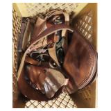 GROUPING: LEATHER BELT AND HOLSTERS