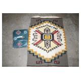 NATIVE AMERICAN DESIGN RUG AND FULL BED SHEET