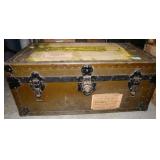 VINTAGE ARMY FOOT LOCKER WITH MILITARY CLOTHING