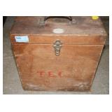 VINTAGE WOODEN PIPE LINE BOX WITH CORD ASSEMBLIES