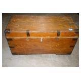 ANTIQUE WOODEN BOX WITH IRON HANDLES AND