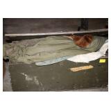 WOODEN ARMY FOOT LOCKER WITH COLD WEATHER COATS