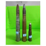 3 SHELL CASINGS: 40MM MK3, 75 CAL AND 40MM DUMMY C