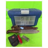 PLASTIC CASE AND 2 KNIVES