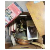 COPPER CHAFFING DISH AND STAND, WOODEN BOX, ETC.