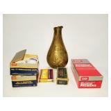 GROUPING: PERCUSSION CAPS, PRIMERS, POWDER FLASK