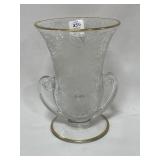 7" ETCHED CRYSTAL VASE W/GOLD TRIM - DOUBLE