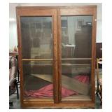 ANTIQUE WALNUT DOUBLE GLASS DOOR BOOKCASE -