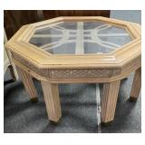 30" OCTAGON GLASS TOP END TABLE - SOME DAMAGE