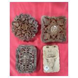 3 WOOD TRIVETS AND BULL PLAQUE