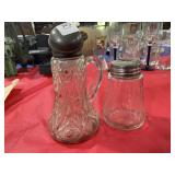 PATTERN GLASS SYRUP PITCHER AND CHEESE SHAKER