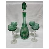 BOHEMIAN GLASS DECANTER AND 4 STEMS