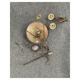 PAIR BRASS CANDLE WALL SCONCES AND 2 METAL