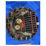 13" PAINTED WOOD BOWL, ABACUS, ETC.