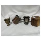 SILVERPLATE TOOTHPICK HOLDER, BRASS MORTAR &