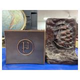 2 PAIR OF BOOKENDS:  CARVED SAILING SHIPS AND