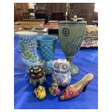 OWL FIGURINES, FITZ & FLOYD CERAMIC BOOT, CERAMIC