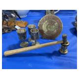 BRASS PERPETUAL CALENDAR, 3 CORDIALS, ETC.