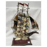 SAILING TALL SHIP MADE OF PAINTED COW HORNS