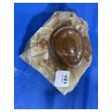 CARVED ONYX ASHTRAY AND ONYX EGG