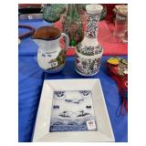 7" GLAZED TERRA COTTA PITCHER AND 11" VASE FROM