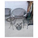 WROUGHT IRON ROCKING CHAIR, SIDE TABLE AND