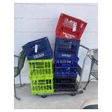 4 WHEEL CART WITH 7 PLASTIC CRATES