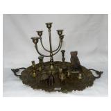 BRASS TRAY AND BRASS TAPER STICKS