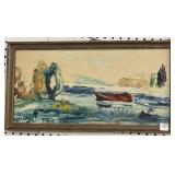 BOAT SCENE - OIL ON BOARD - NO SIGNATURE -