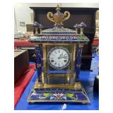 BRASS AND ENAMELED MANTLE CLOCK - PORCELAIN FACE