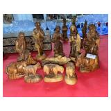 11 PC CARVED OLIVE WOOD NATIVITY SCENE