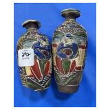 PAIR OF  5" ASIAN DESING CERAMIC VASES-ONE IS