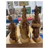 3 CARVED OLIVE WOOD 3 WISE MEN FIGURINES