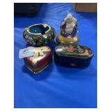 3 TRINKET/PILL BOXES AND ASHTRAY