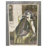 "WOMAN WITH VIOLA DE GAMBA" WOODCUT BY ALEXANDRA